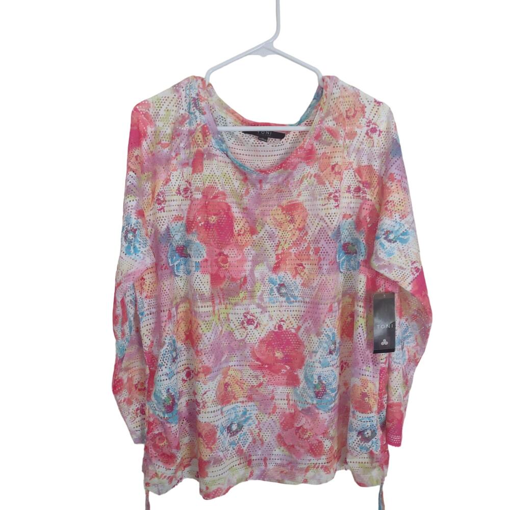 Toni Morgan‎ Going our separate ways Multicolor floral Sheer Mesh Top Size XL